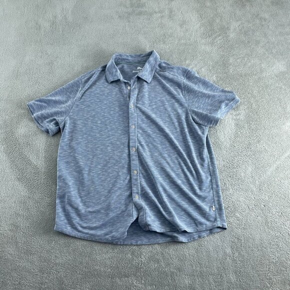 Tommy Bahama Mens Button-Up Blue Polo Shirt XL Tencel/Polyester  4900 - Picture 1 of 9